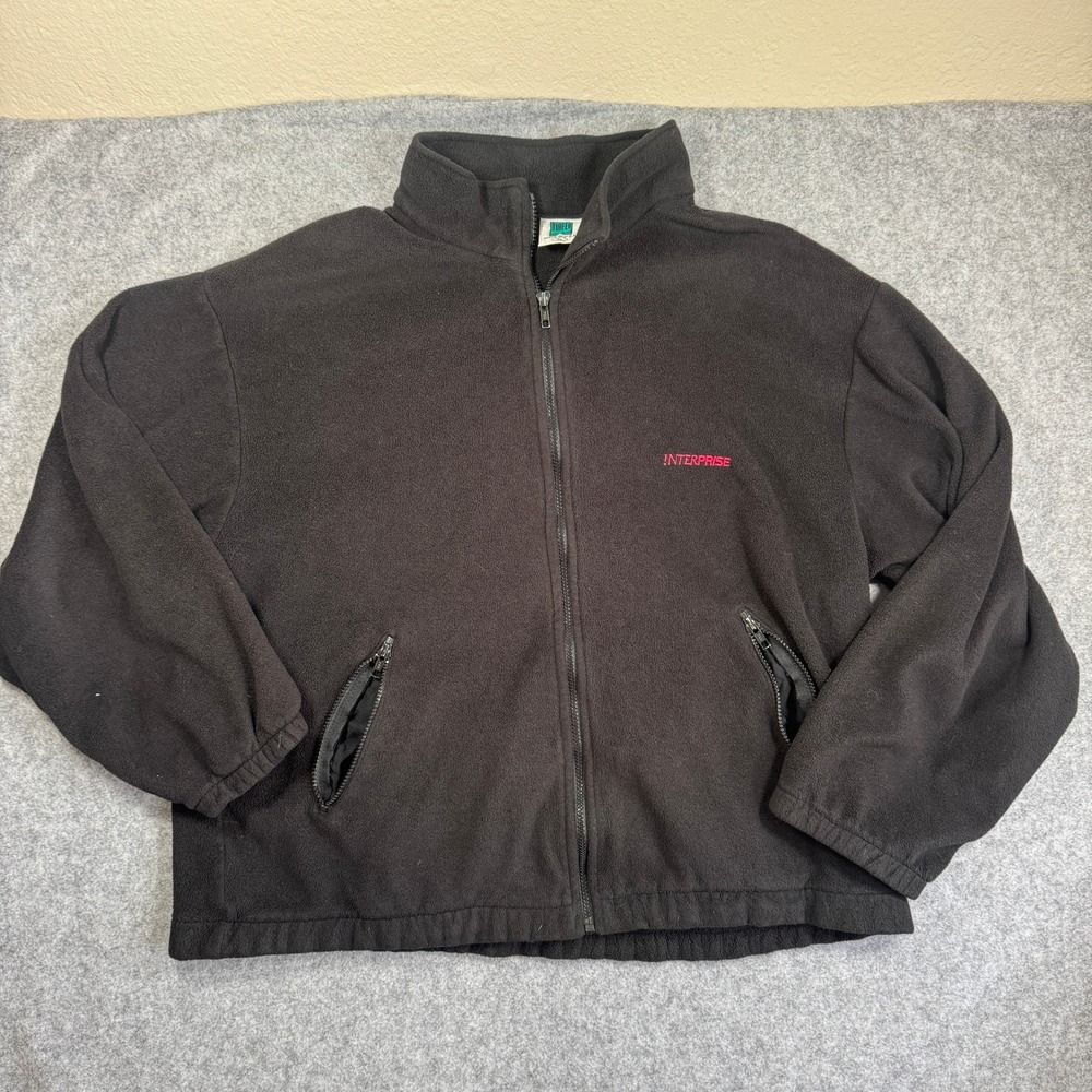 Turfer Mens XL Fleece Jacket Full Zip Black Pink Interprise Logo Made In USA